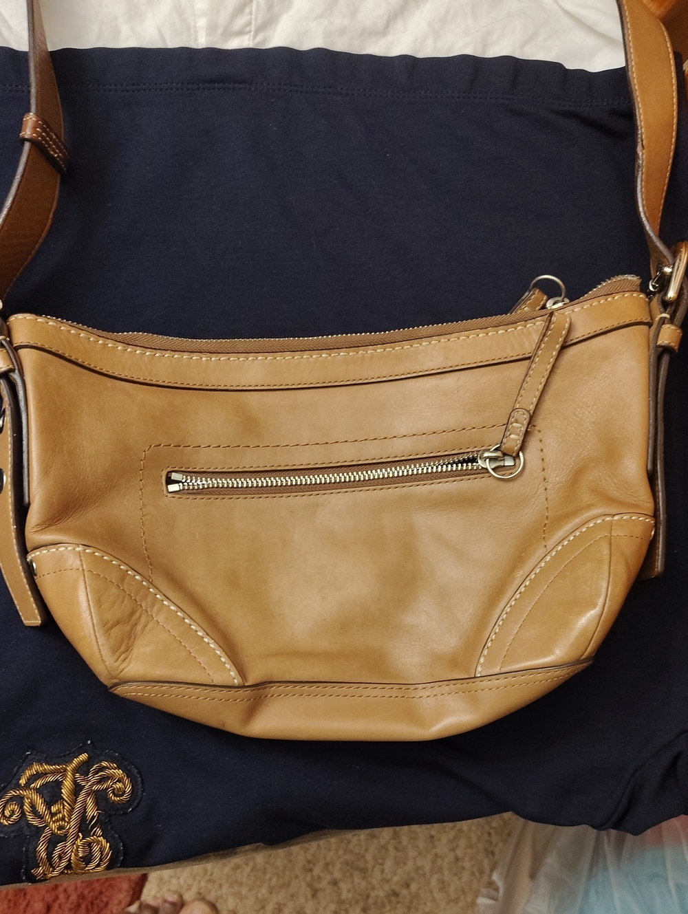 Coach Tan Leather Crossbody with Front Zip Detail